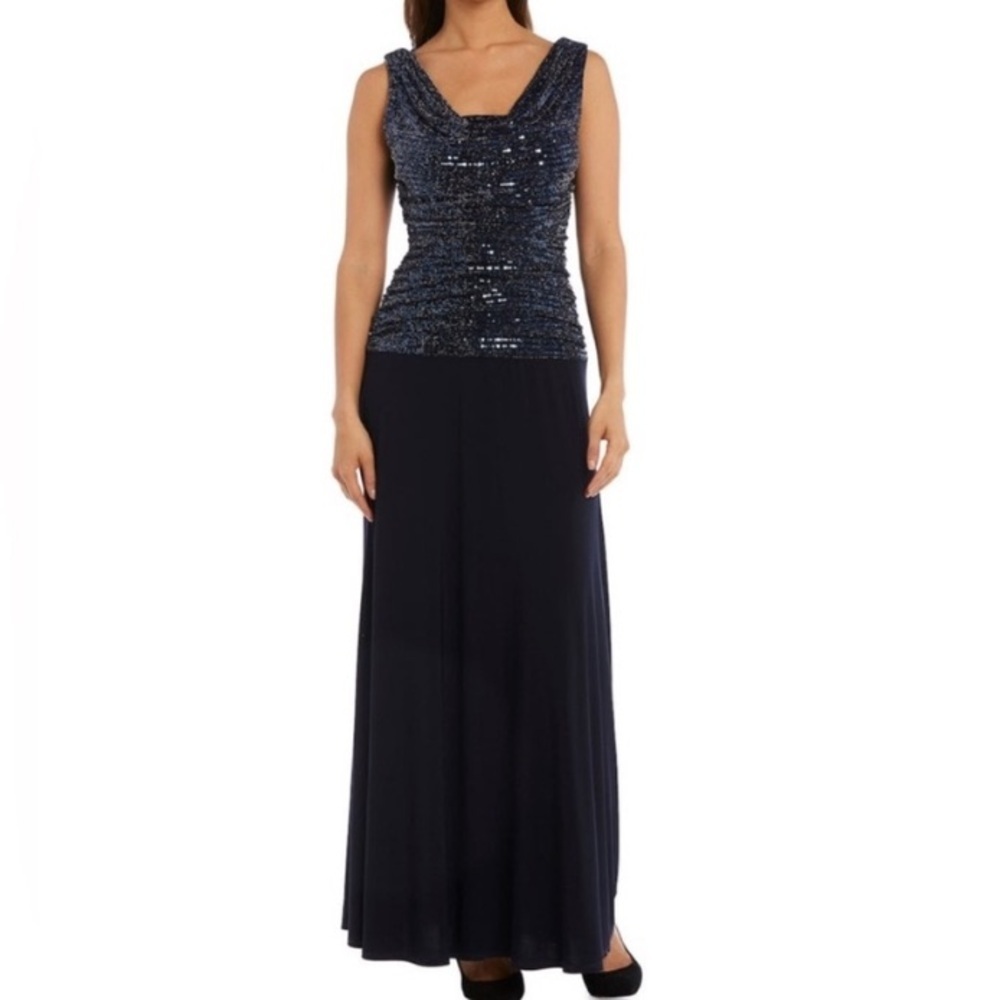 R&M Richards Black Sequin Evening Gown  Cruise Resort Sz 12